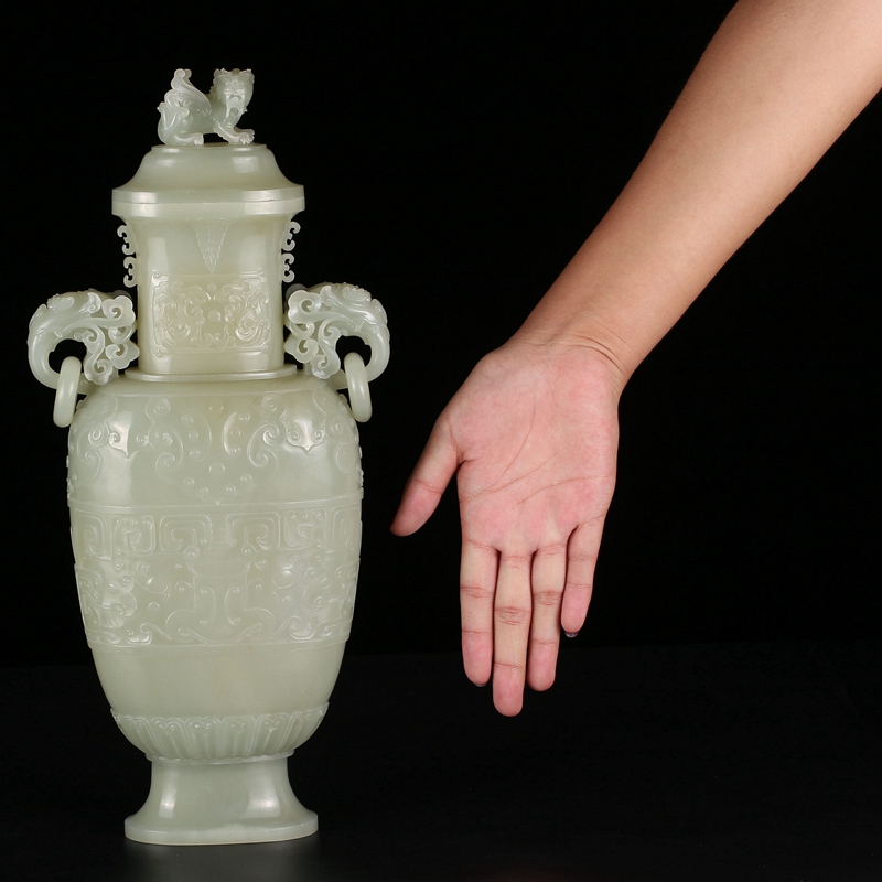 富贵招财】【玉雕大师王朝安作品】和田玉双耳玉瓶摆件1783g-安正 富贵招财】【玉雕大师王朝安作品】和田玉双耳玉瓶摆件1783g-安正